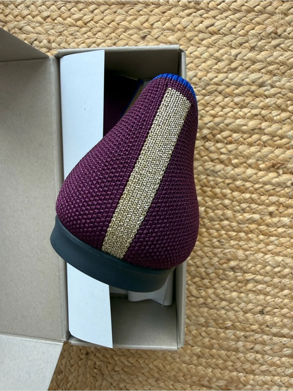 Rothy's Pointed Knit Flats in Plum with Blue Trim - Picture 9 of 10